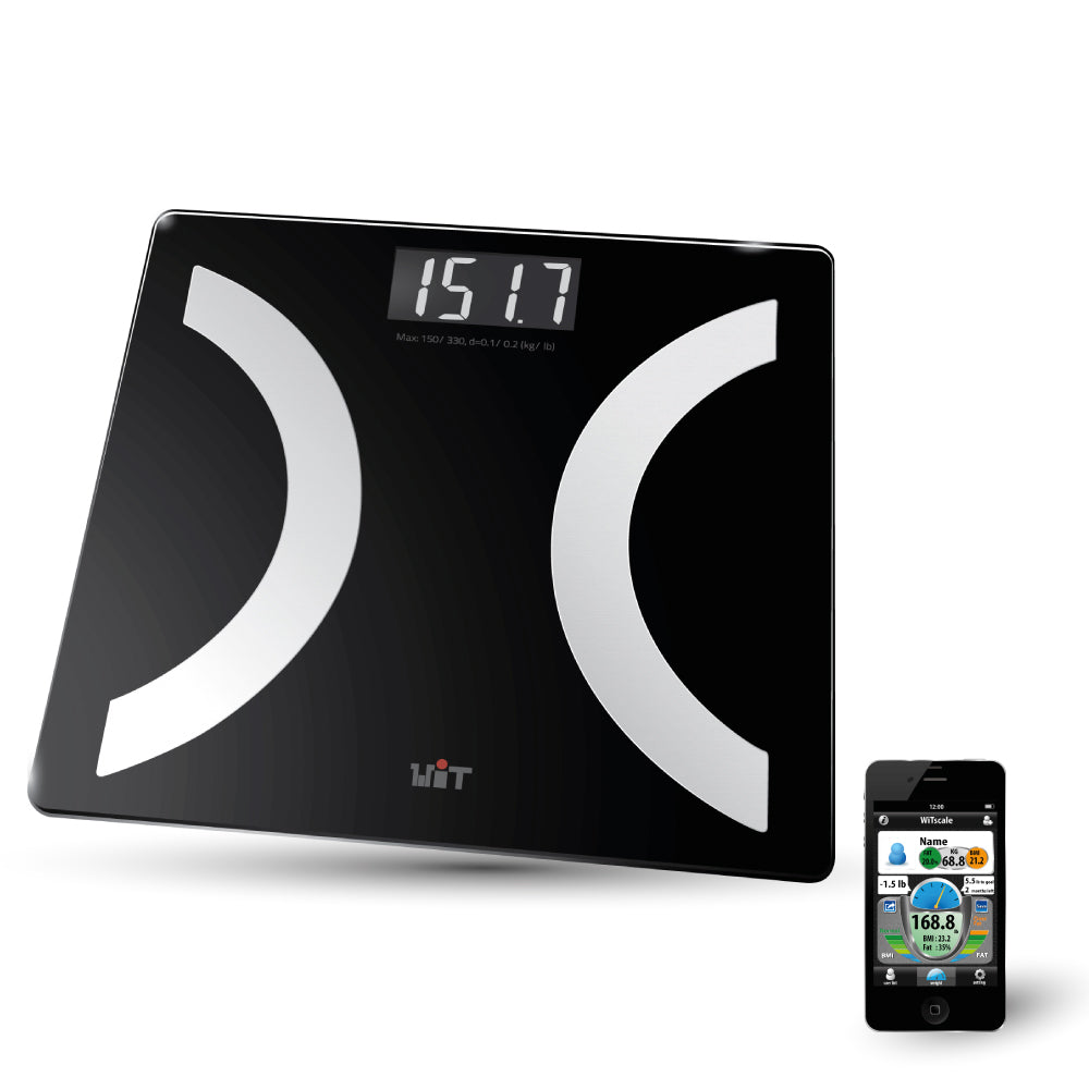 WiTscale S220 Body Fat Bluetooth Smart High Precision Digital Bathroom Scale with Large Backlit Display and Step-On Technology