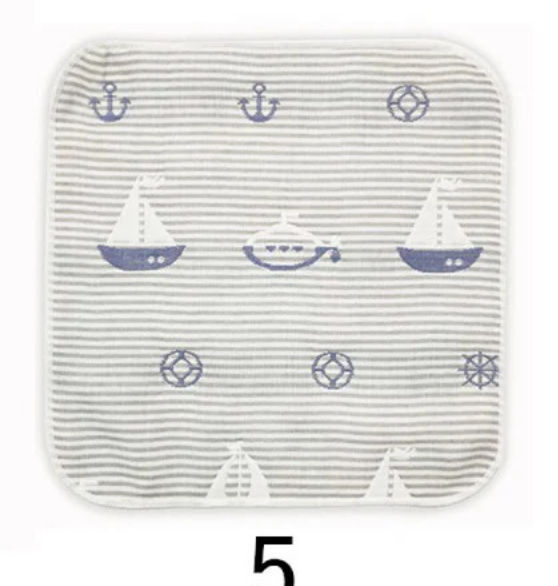 Daiso Gauze handkerchief (Gray quadruple, yacht pattern)
