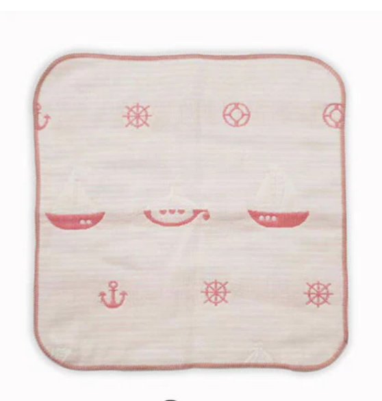 Daiso Gauze handkerchief (Pink quadruple, yacht pattern)