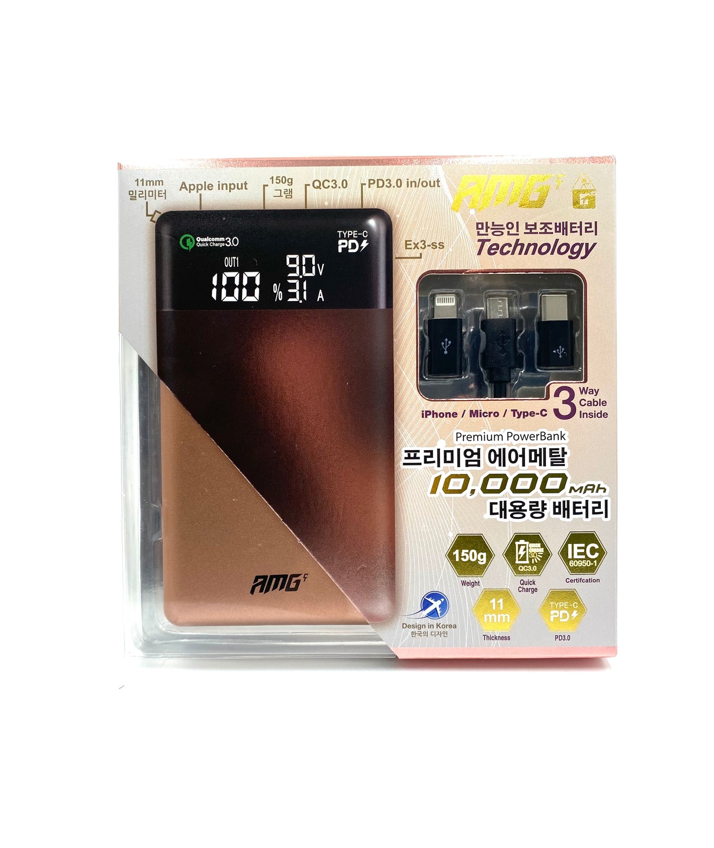 Korea AMG-CT EX3-SS 10000mAh Power Bank (Rose Gold)