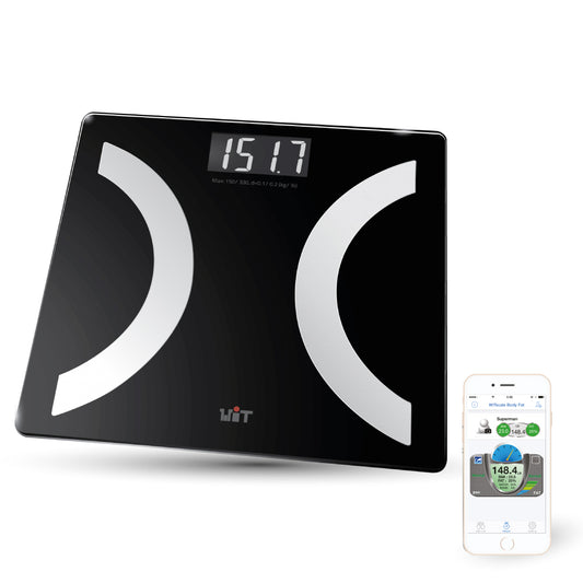 WiTscale S220 Body Fat Bluetooth Smart High Precision Digital Bathroom Scale with Large Backlit Display and Step-On Technology